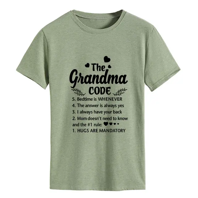 The Grandma Code Round Neck Letter Print Short Sleeves Olive Green Black Font - Shop at LoveMi
