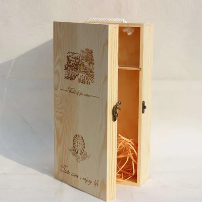 Single Wooden Box Wine Pine Wrapped Gift Box Style - Shop at LoveMi