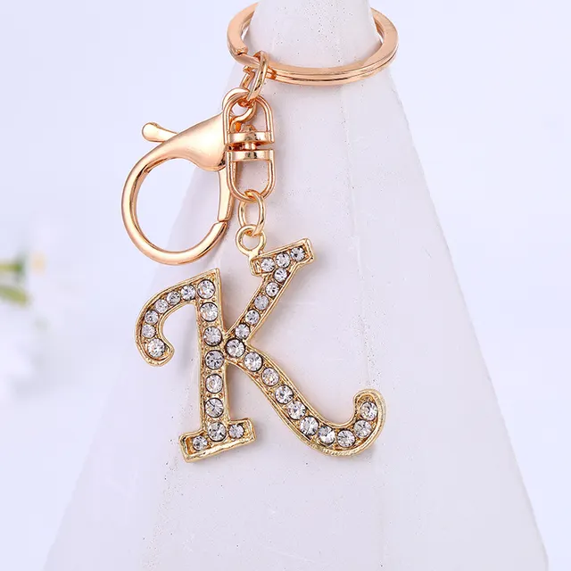 Metal Inlaid Diamond 26 English Letter Key Ring K - Shop at LoveMi