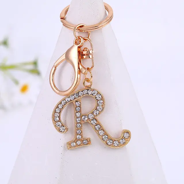 Metal Inlaid Diamond 26 English Letter Key Ring R - Shop at LoveMi