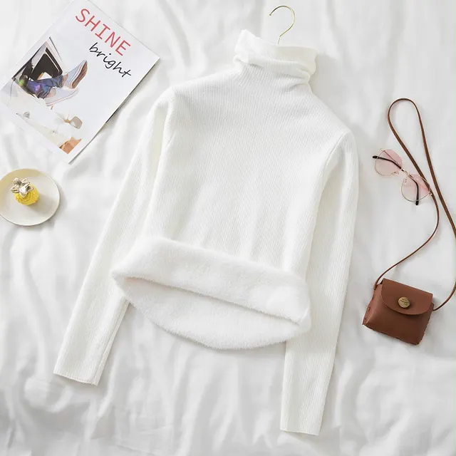 Women's Plush Thickened Bottomed Slim Knit White - Shop at LoveMi
