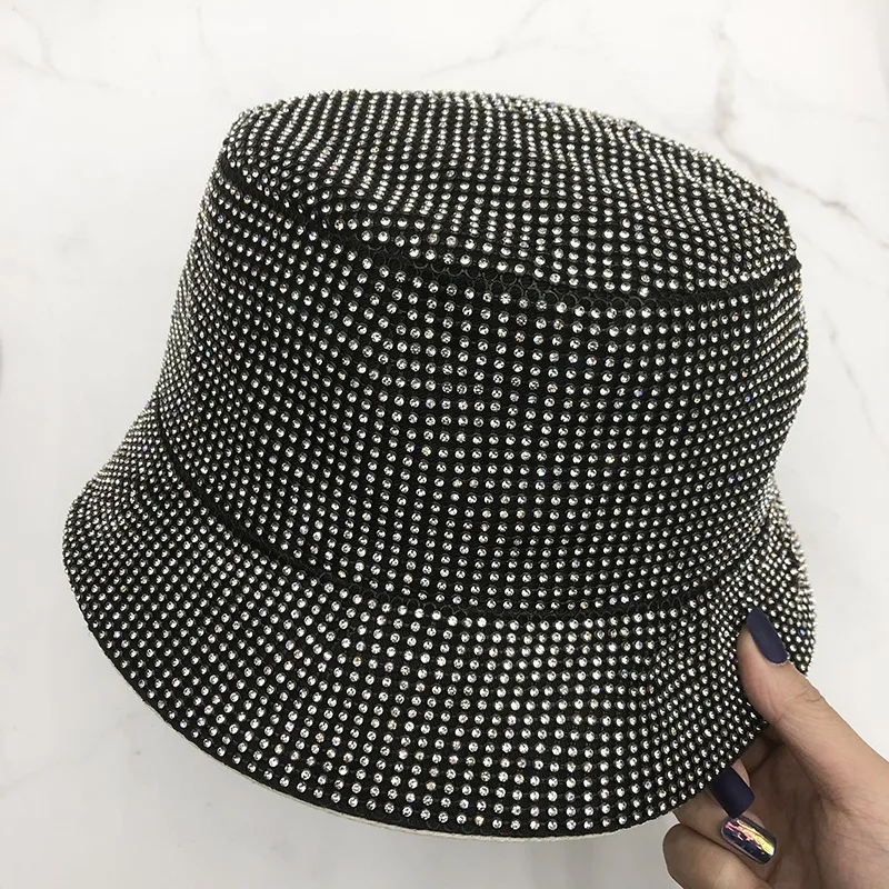 Fisherman's Hat Rhinestones Mesh Encrusted Wide - Black