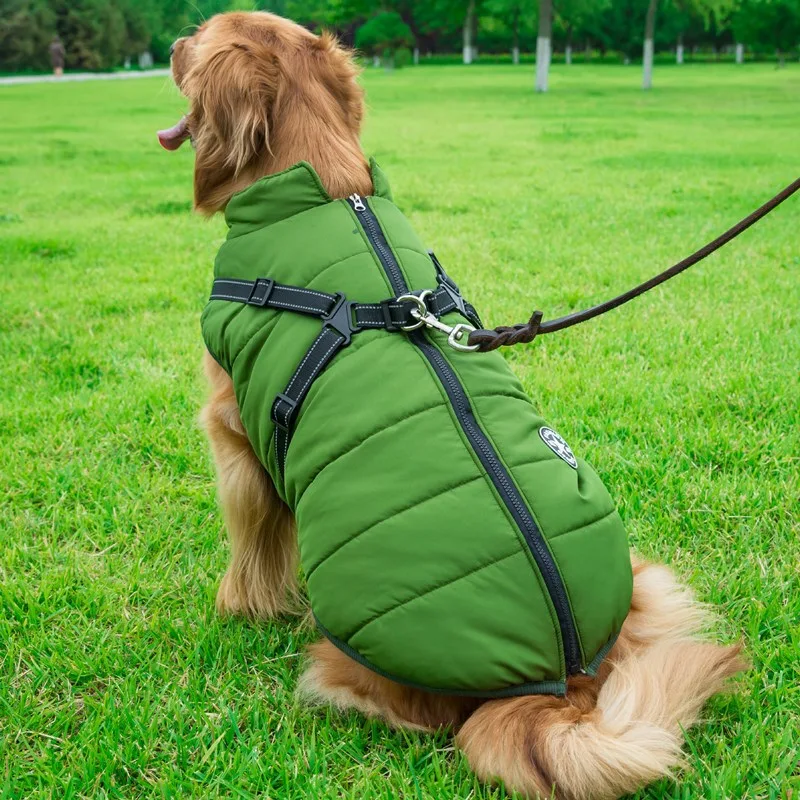 Reflective Large Dog Clothes Cold-proof Warm Pet Coat Waterproof Autumn And Winter Dog Shell Coat - Green - View 1