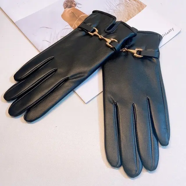 Gloves Women's Winter Warm Plus Fleece Gloves PU Black - Shop at LoveMi