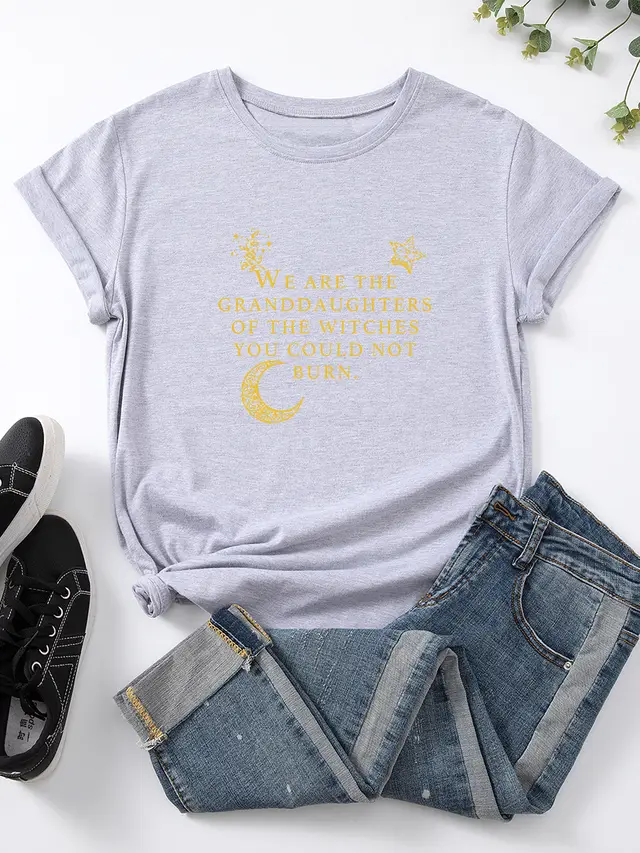 Women's Printed T shirt Cotton Light Gray - Shop at LoveMi