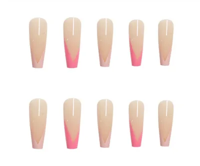 French European And American Long Ballet Fake Nails W018 Pink French Glue - Shop at LoveMi