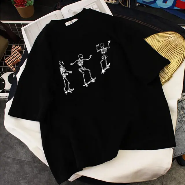 Fashion Brand Summer Short sleeved T shirt European Hip Hop Skateboard Printing Black - Shop at LoveMi