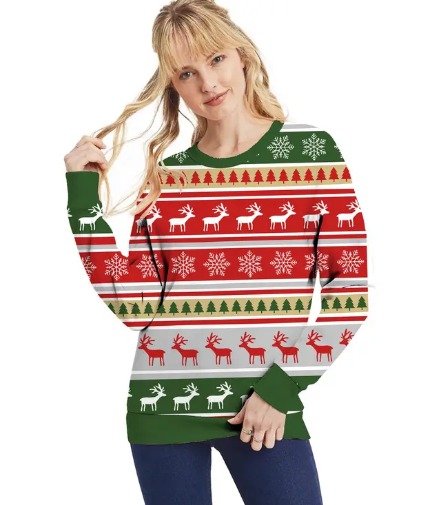Christmas Day Long Sleeve Round Neck Sweater Pullover Couple Nz3947 - Shop at LoveMi