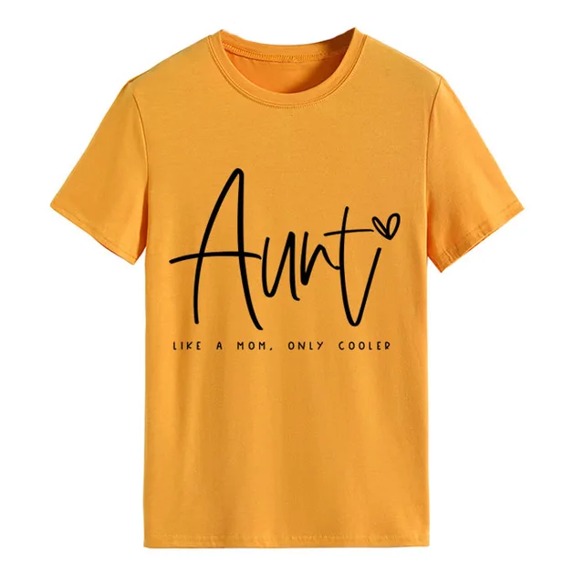 AUNT LIKE A MOM Fashion Round Neck Loose Short Sleeves Mustard Yellow Black Font - Shop at LoveMi
