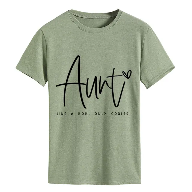 AUNT LIKE A MOM Fashion Round Neck Loose Short Sleeves Olive Green Black Font - Shop at LoveMi