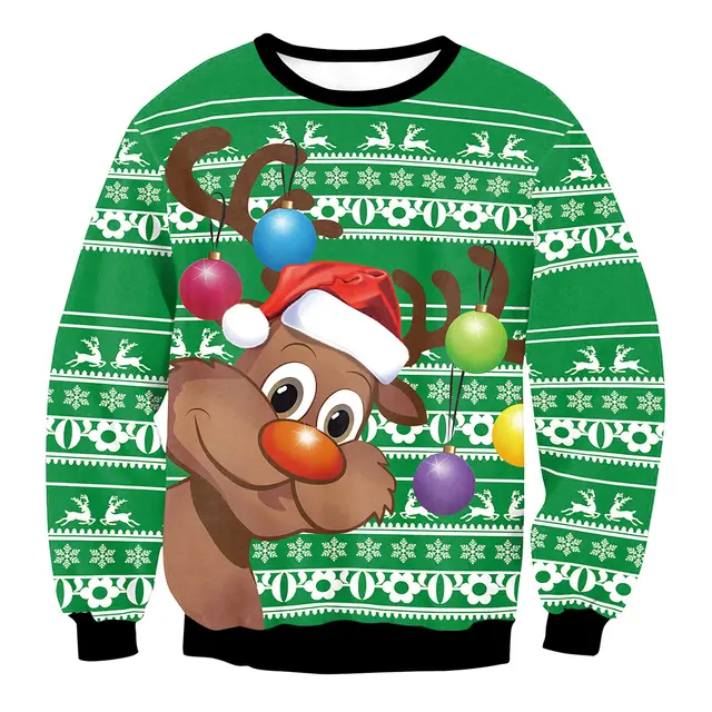 Mixed Color Elk Christmas Digital Printing Sweater Long Sleeve Coat Swys069 - Shop at LoveMi