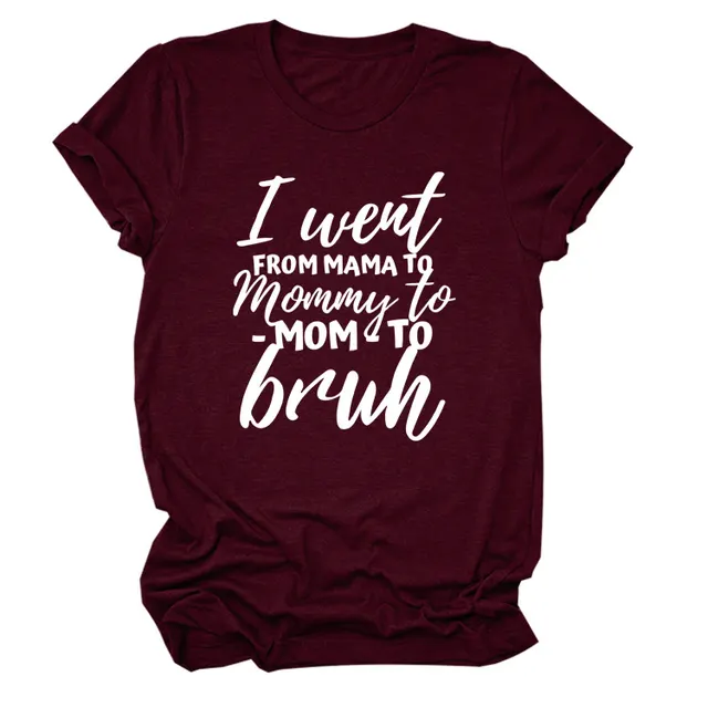 Women's Printed Letter Short Sleeves Wine Red White Font - Shop at LoveMi