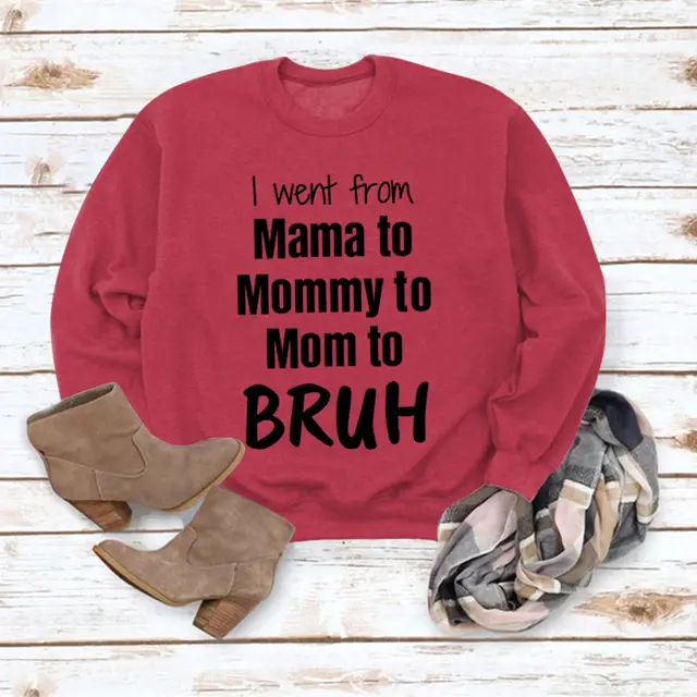 I Went From Mama To Round Neck Loose Sweater Red Black Font - Shop at LoveMi