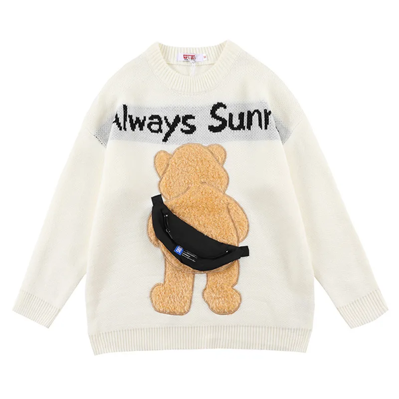 Autumn And Winter China-Chic Men's Long Sleeve Loose Sweater - White