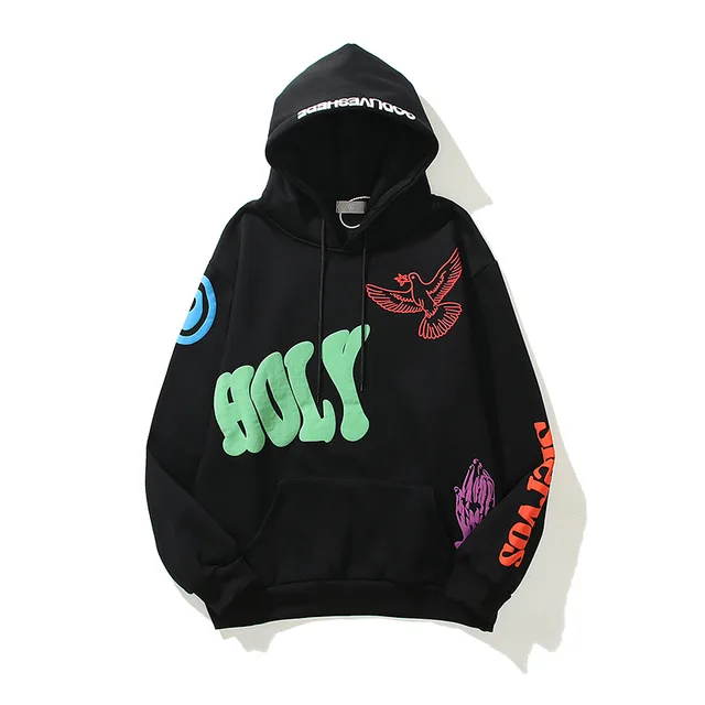 High Street Three dimensional Foam Graffiti Printed Hoodie In Autumn And Winter Black - Shop at LoveMi