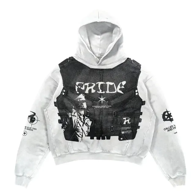 Gothic Patchwork Print High Street Loose Pullover Hoodie Sweatshirt White - Shop at LoveMi