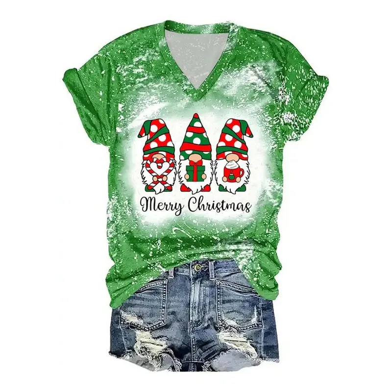 Female Santa Claus 3D Digital Printing Casual Short sleeved V neck T shirt Ltvl050 5Xl - Shop at LoveMi