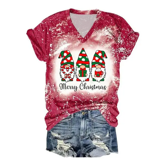 Female Santa Claus 3D Digital Printing Casual Short sleeved V neck T shirt Ltvl051 - Shop at LoveMi