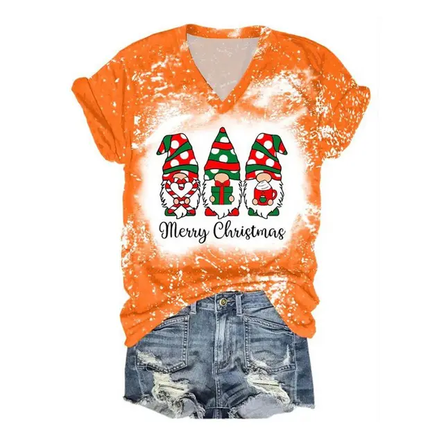 Female Santa Claus 3D Digital Printing Casual Short sleeved V neck T shirt Ltvl052 - Shop at LoveMi