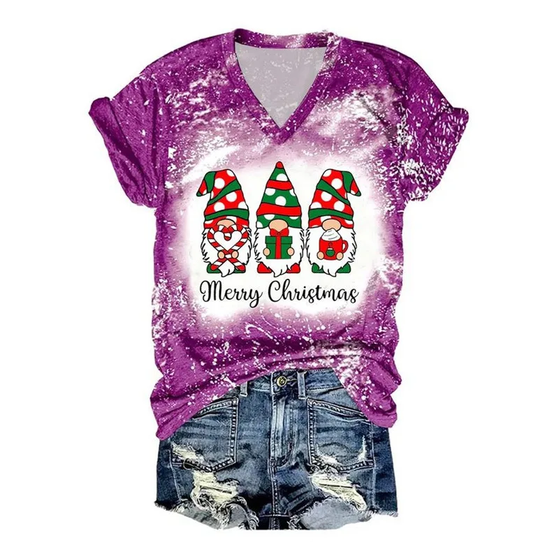 Female Santa Claus 3D Digital Printing Casual Short sleeved V neck T shirt Ltvl053 L - Shop at LoveMi