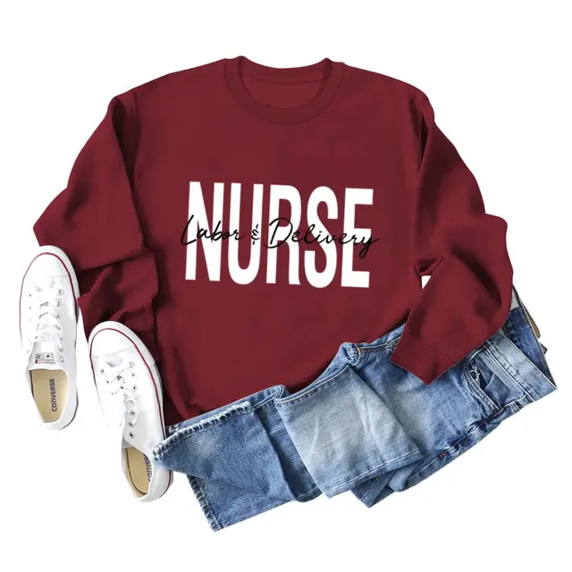 Round Neck Letter Printing Loose Plus Size Long Sleeve Sweater Wine Red - Shop at LoveMi