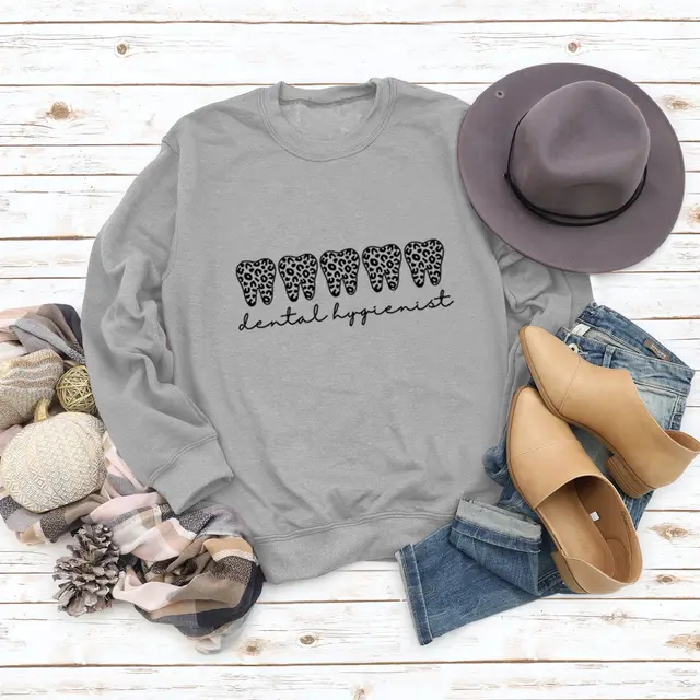 Leopard Print Long Sleeve Crew Neck Sweater Grey - Shop at LoveMi