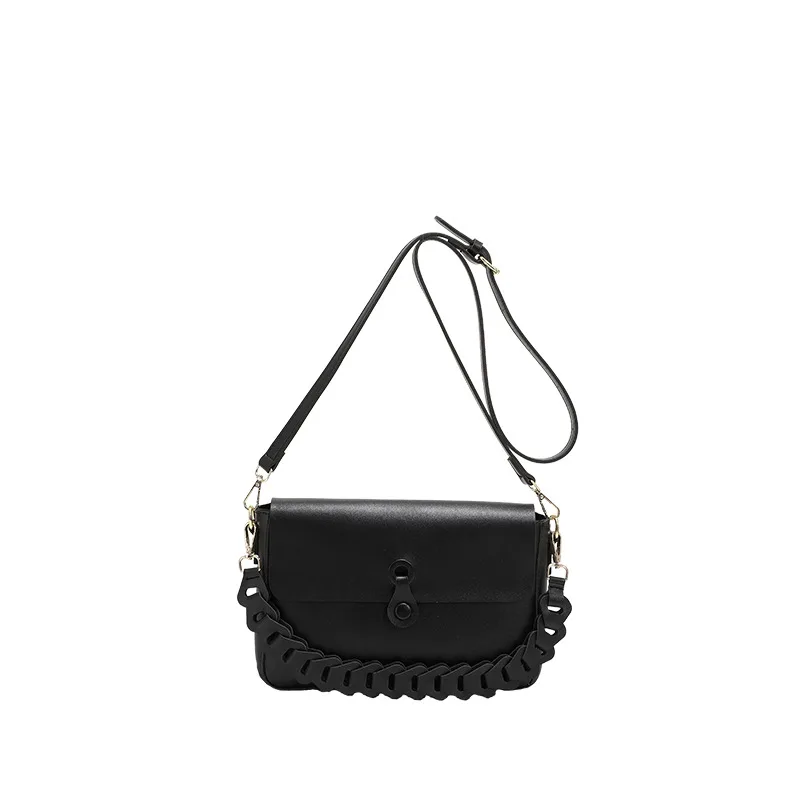 Women Shoulder Bags Woven Chain Bag Pu Leather Handbag Black - Shop at LoveMi