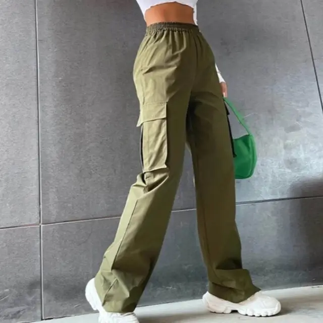 Beltless Trousers High Waist Wide Leg Straight Army Green - Shop at LoveMi