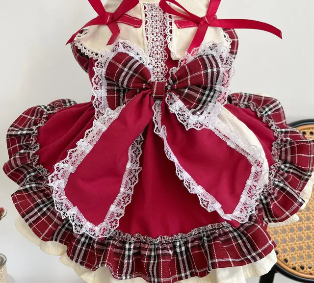 Princess Lolita Dress With Pet Bow Plaid Lace Clothes Without Hat - Shop at LoveMi