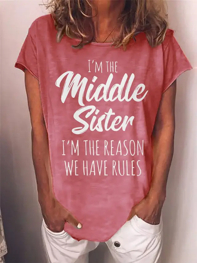 Letter Flower Print Short Sleeve Round Neck T shirt Women's Comfortable Fashion Tops Pink - Shop at LoveMi