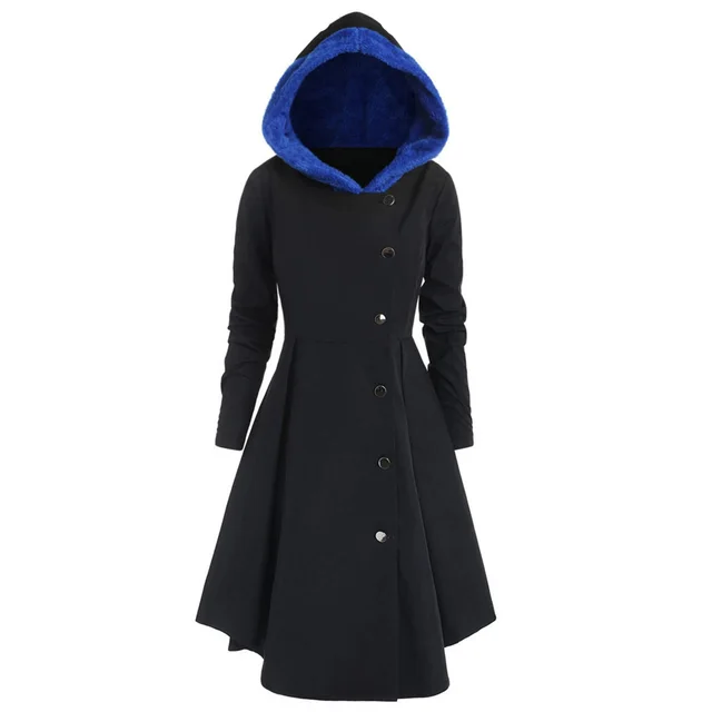 Bombshell Christmas Trench Women's Long Hooded Coat Woman Black Blue - Shop at LoveMi