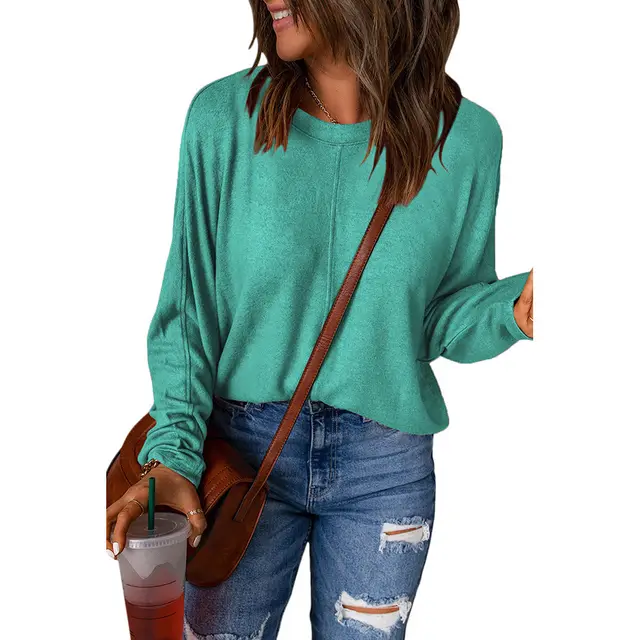 Autumn And Winter New Solid Color Stitching Long sleeved Top For Women Green - Shop at LoveMi