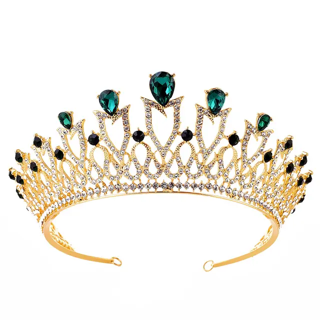New Wedding Accessories Headband Korean Sweet Princess Alloy Rhinestone Multicolor Bridal Crown Headdress Medium Green - Shop at LoveMi
