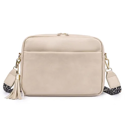 Fashion Leopard Print Shoulder Strap Tassel Crossbody Bag Beige - Shop at LoveMi