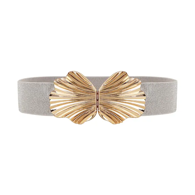 New Elasticated Belt With Pearlescent Fine Shine Elastic Metal Shell Buttonhead Fashion Street Photo Waist Accessories Pearlescent Silver - Shop at LoveMi