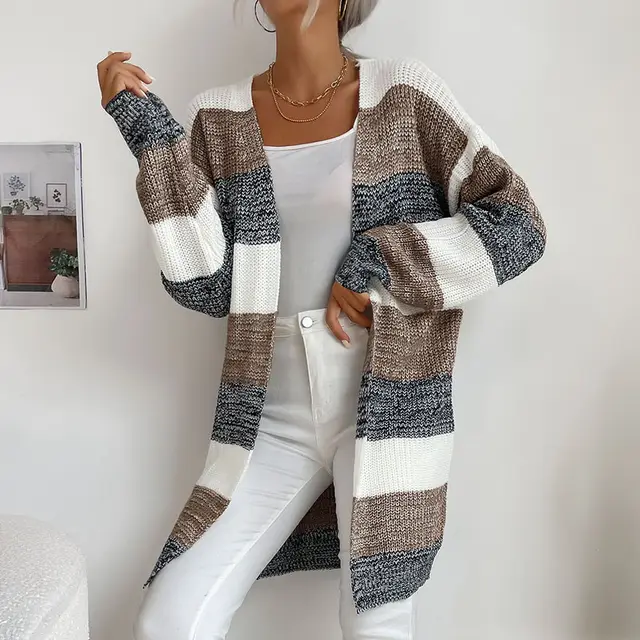 Women's Graceful And Fashionable Button free Colorblock Sweater Coat Brown - Shop at LoveMi