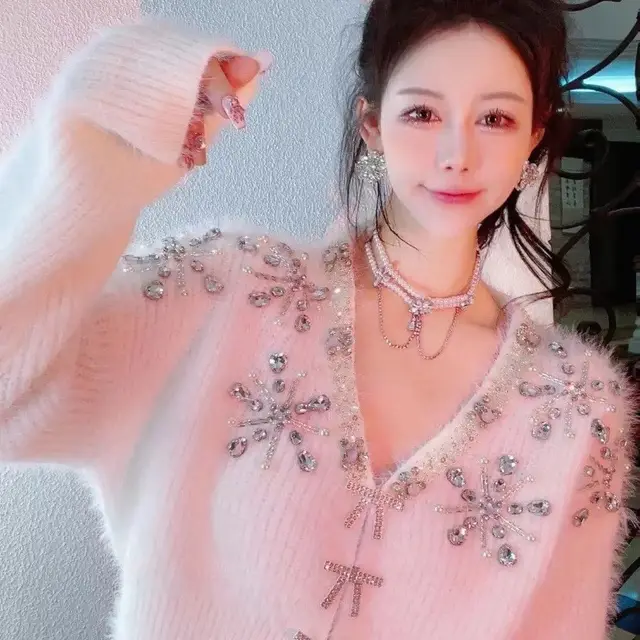 Single breasted Loose V neck Sweater Pink - Shop at LoveMi