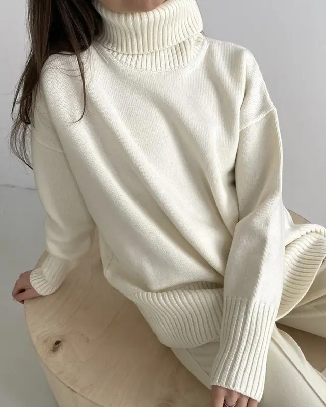 Solid Color High Collar Loose Casual Autumn And Winter Women's Sweater White - Shop at LoveMi