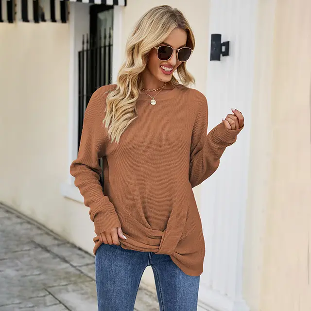 Autumn And Winter New Europe And America Cross Border Round Neck Sweater For Women Rust Red - Shop at LoveMi
