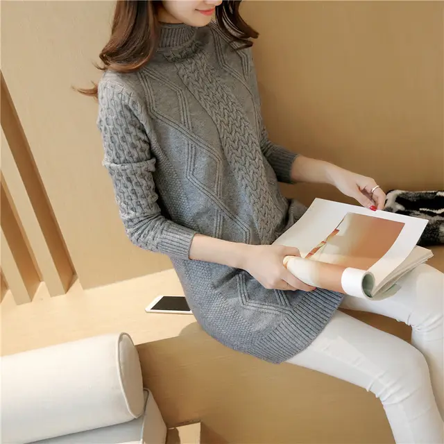 Mock Neck Sweater Female Pullover Thickened Gray - Shop at LoveMi
