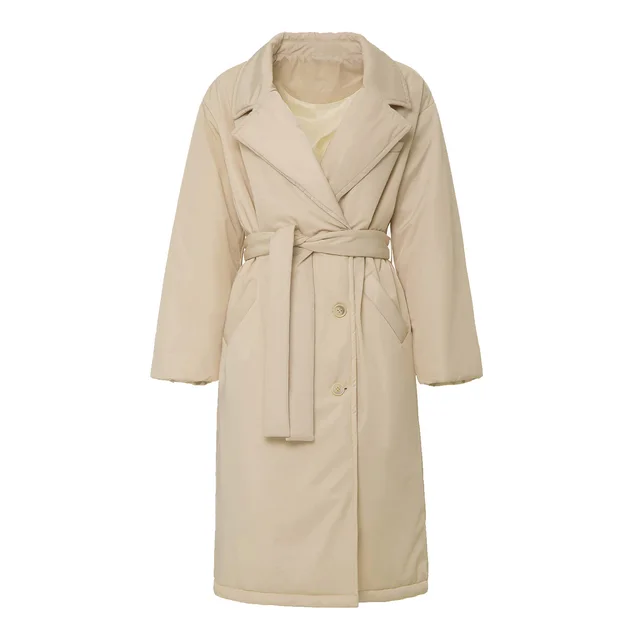 Temperament Long Cotton Jacket With Belt Beige - Shop at LoveMi