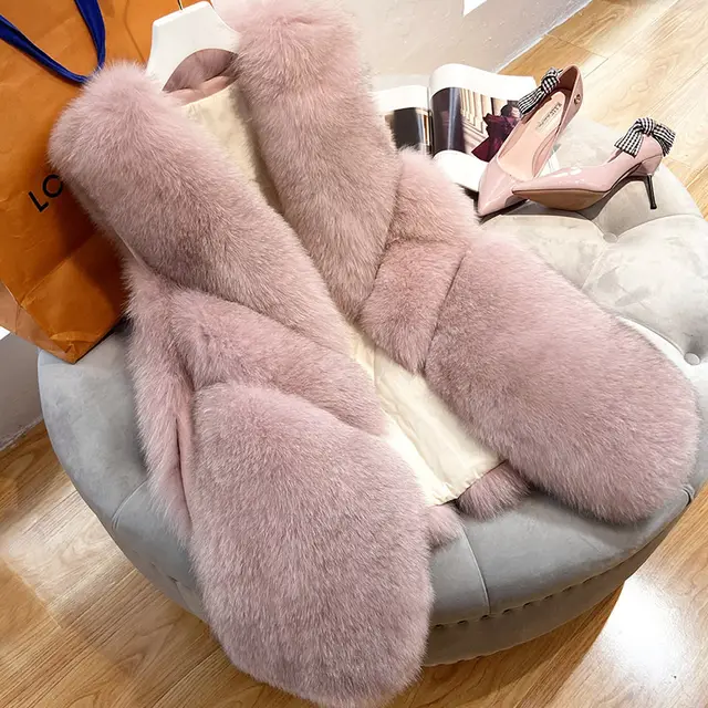 Women's Medium Long Fur Vest Coat Pink - Shop at LoveMi