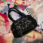 Small Gem Soft Leather Y2k Spice Subculture Crossbody Bag - Black