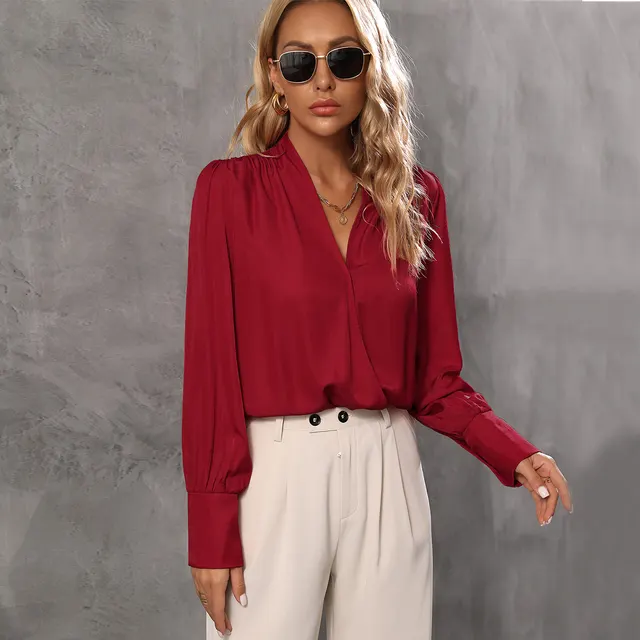 Slim Fit Slimming Long Sleeves Top For Women Wine Red - Shop at LoveMi