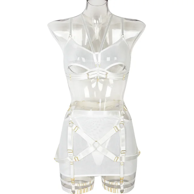 Mesh Perspective Hollow Underwear Suit White - Shop at LoveMi