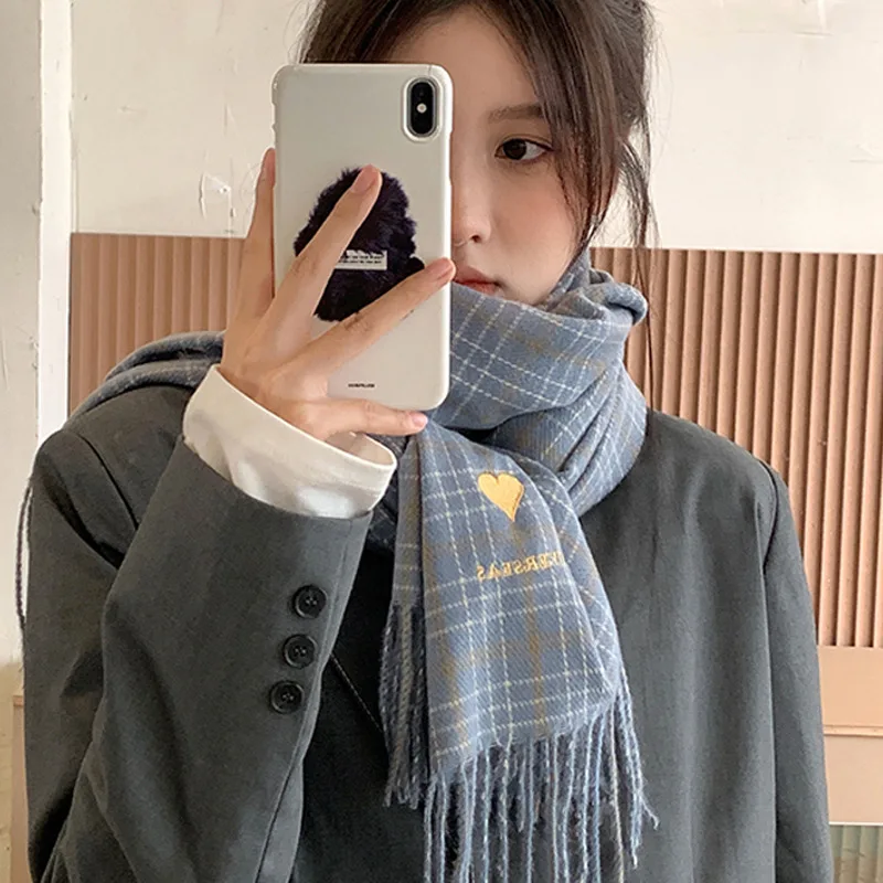 Women's Fashion Love Warm Faux Cashmere Shawl Scarf Light Blue - Shop at LoveMi
