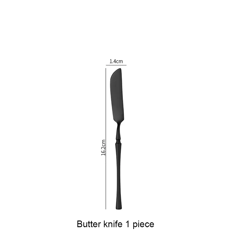 Matte Black Stainless Steel Luxury Cutlery Tableware Knife Coffee Ice Spoon Fork Chopsticks Flatware Set - Small Waist Butter Knife