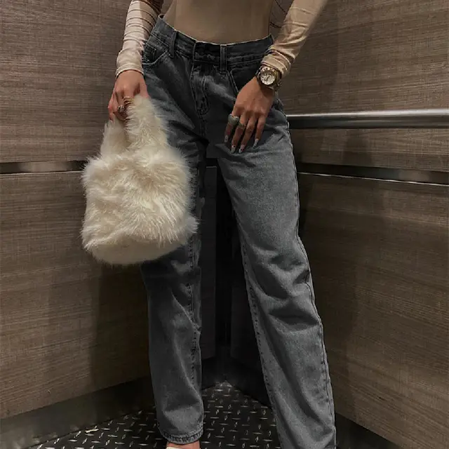 Women's High Waist Ripped Slim Fashion Jeans Grey - Shop at LoveMi