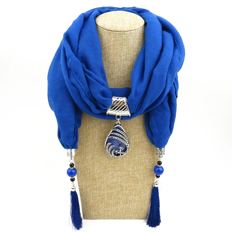 Ethnic Style Peacock Pendant Gem Tassel Scarf Shawl Autumn And Winter Women's Scarf Blue - Shop at LoveMi