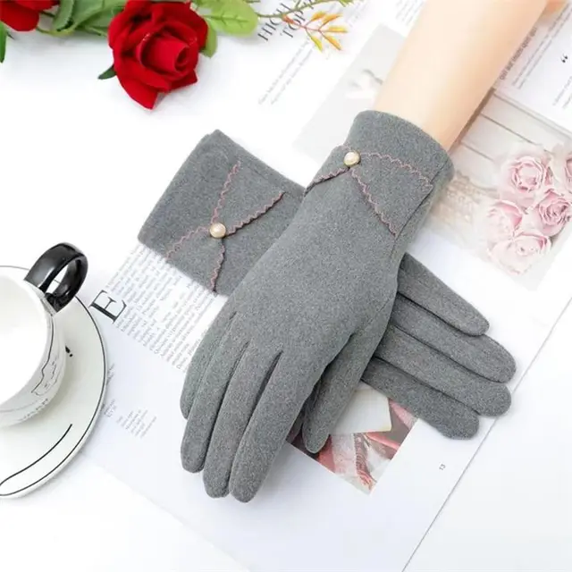 Deerskin Velvet Velvet Gloves Autumn And Winter Warm Essential Gloves Women's Riding Gloves Grey - Shop at LoveMi